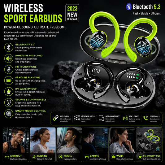 🎧🔥 Wireless Sport Earbuds Bluetooth 5.3 🔥🎧