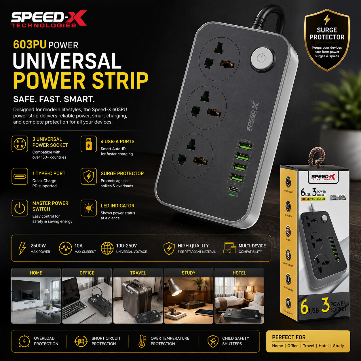 ⚡🔌 Speed-X 603PU Universal Power Strip 🔌⚡