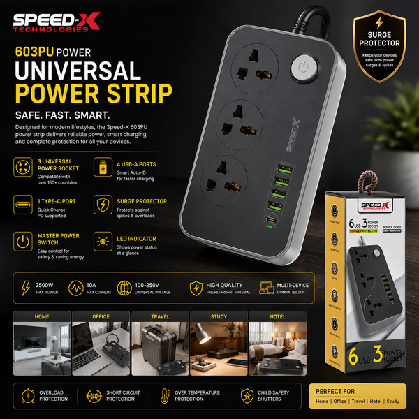 ⚡🔌 Speed-X 603PU Universal Power Strip 🔌⚡