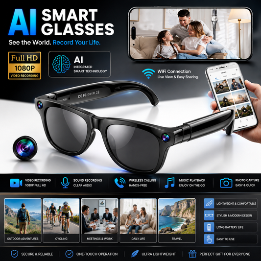 🔥 Camera Glasses | Full HD 1080P Smart Camera Glasses | Wireless Bluetooth Calling | AI Smart Glasses | Video Recording | Music & Photo Capture