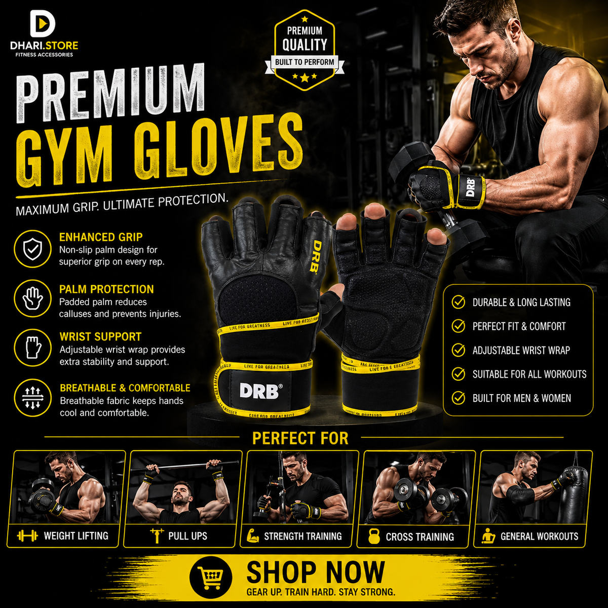 Premium Gym Gloves – Maximum Grip, Palm Protection & Wrist Support 💪🔥