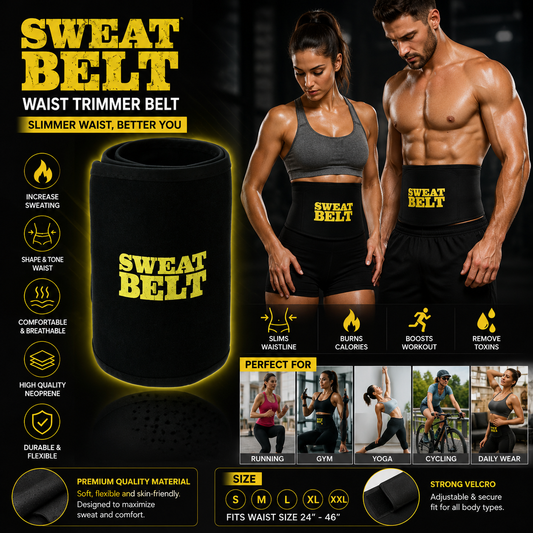🔥 Sweat Belt For Men & Women | Waist Trimmer Belt | Tummy Control Sweat Belt | Adjustable Workout Belt | Gym & Fitness Waist Support