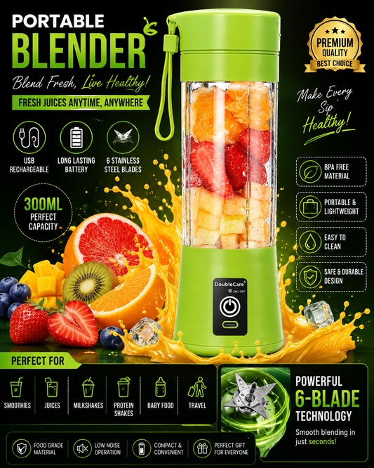 🔥 Portable USB Rechargeable Blender | Mini Juicer Bottle | 6-Blade Electric Fruit Blender | Smoothie Maker | Travel Blender | Food Grade BPA-Free