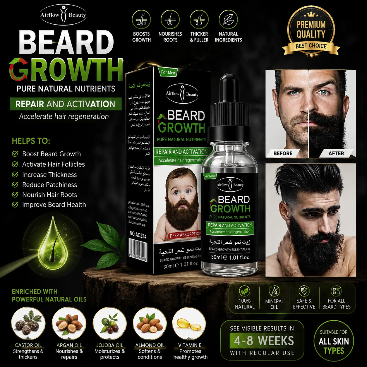 🌿 Bundle of 2 Beard Growth Oil for Men | Natural Beard Oil | Fast Beard Growth | Soft & Thick Beard | Hair & Beard Care